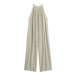 World Market Ivory Gingko Wide Leg Halter Mara Jumpsuit Pockets Women L / XL